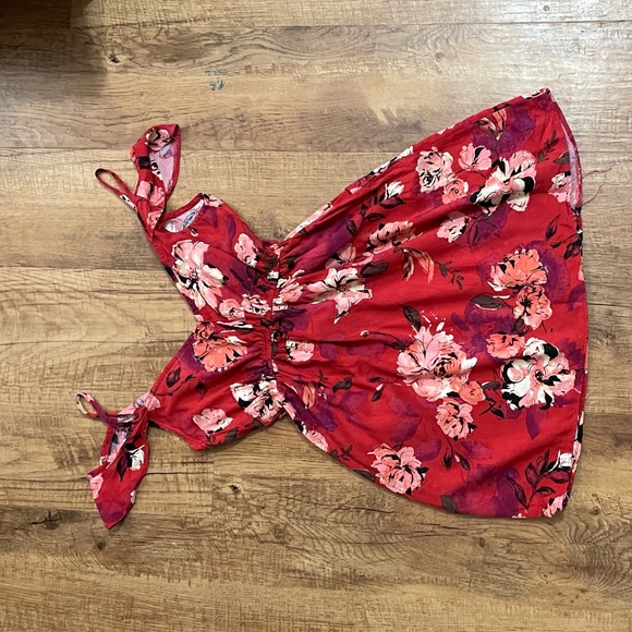 Charlotte Russe Red Floral off Shoulder MIDI Dress With POCKETS!! - Picture 11 of 16